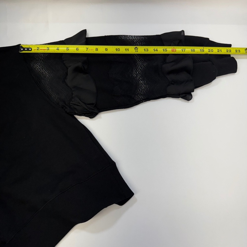 NWOT AllSaints Black Organic Cotton Gracie Sweatshirt Lace Ruffle Sleeve Large - Picture 13 of 15